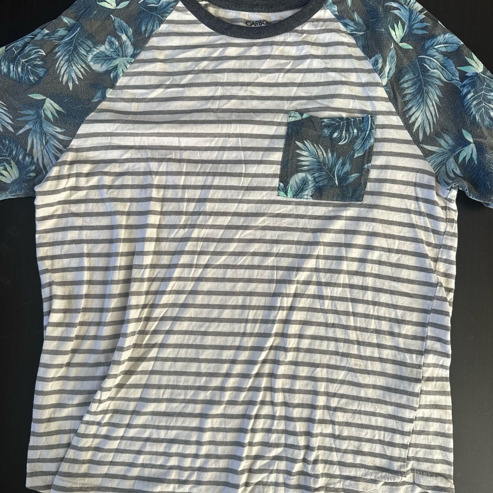 Carbon Blue and Gray Leaf Print Tee